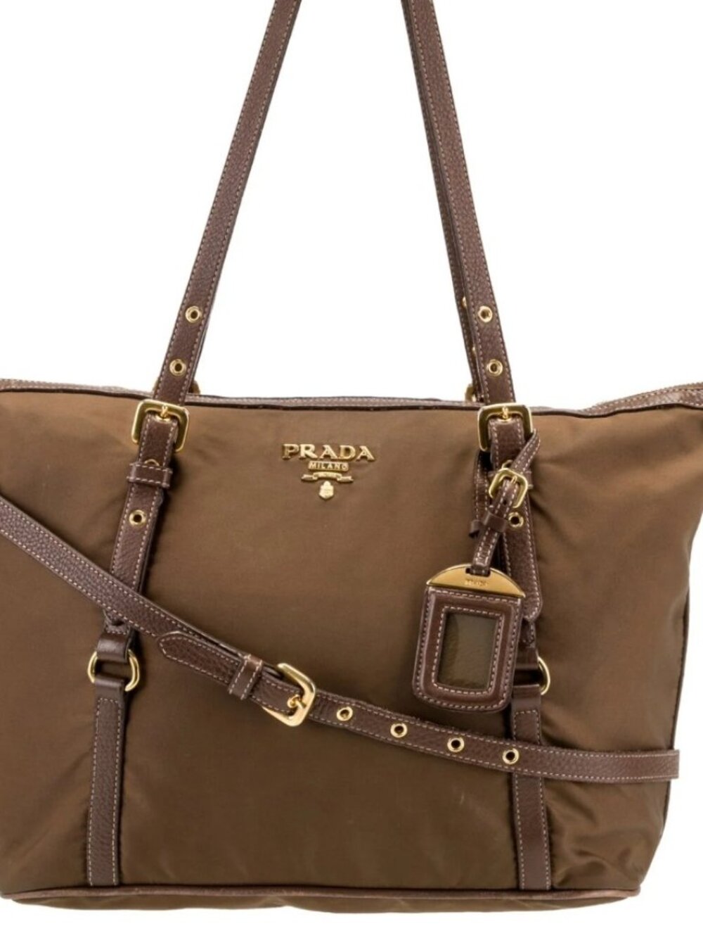 Prada Tessuto-Saffian Dark Brown Nylon-Leather Tote/Cross Body Bag